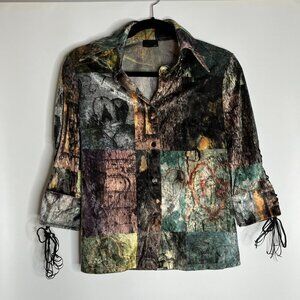 Fendi 3/4 Sleeve Button Front Leather Lace Up Sleeves Wearable Art Size 8